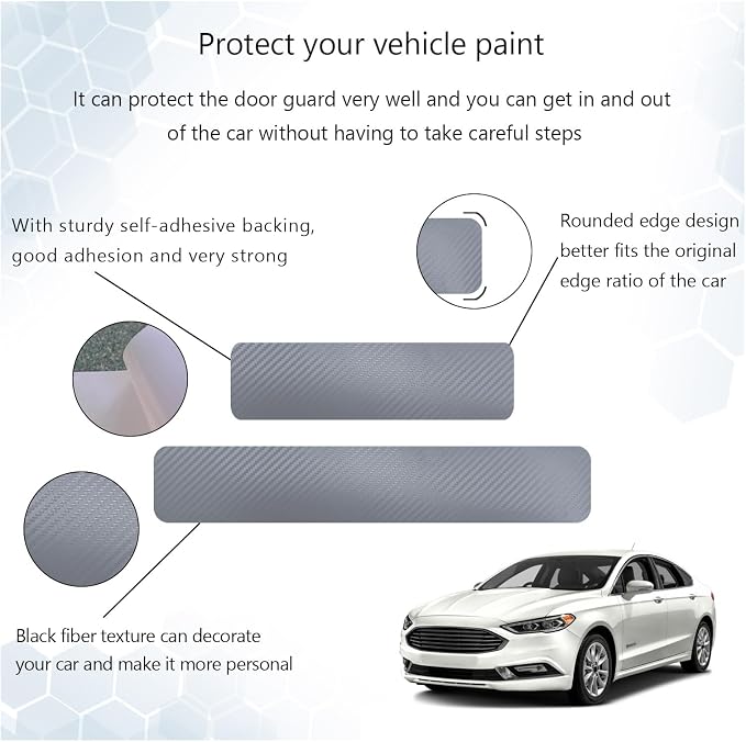4 PCS Car Door Sill Protector, 3D Carbon Fiber Auto Door Entry Edge Guard Protection Trim, Anti-Scratch Threshold Cover Strips, Sill Protection Sticker for Car SUV Truck (Silver)