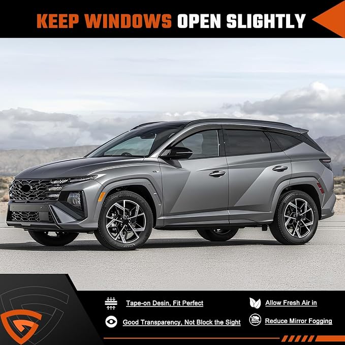 Rain Guards Compatible with Hyundai Tucson 2022 2023 2024 2025 2026, Tape-On Side Window Wind Deflectors & Visors Out-Channel 2022-2026 Tucson Rain Guard Black - 6 PCS