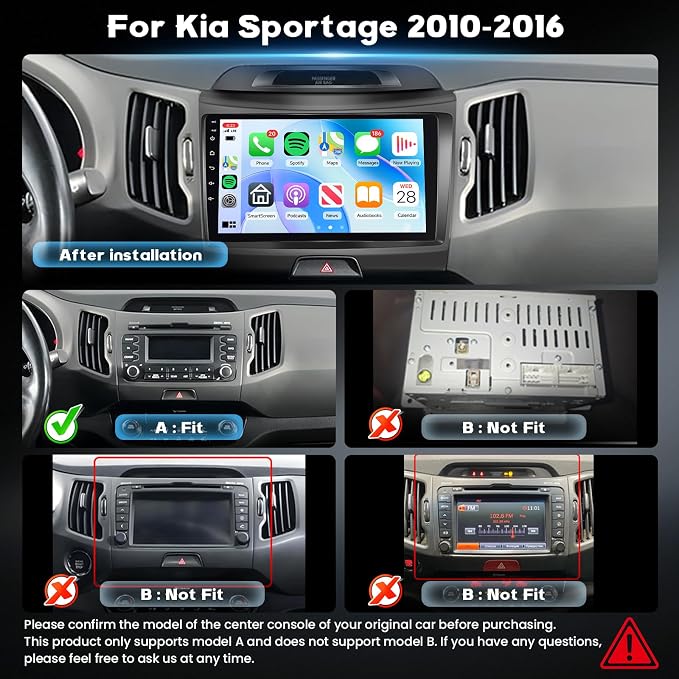 [2+64GB] Android Car Stereo for Kia Sportage 2010-2016 with Wireless Carplay Android Auto, 9 Inch HD Touchscreen Car Radio with GPS WiFi Bluetooth FM/RDS EQ SWC 26UI Backup Camera MIC