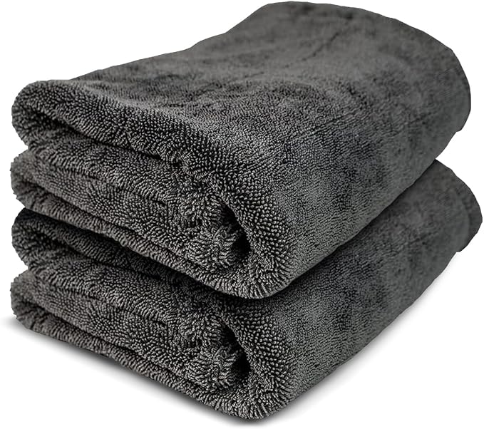 Mega Car Drying Towel - Holds Up to 9 lbs, No Streaks, Scratches, or Water Spots | 1200 GSM Microfiber Double Twist Pile & Edgeless Design, 1 Quick & Effortless Dry, 2 Pack - 24” x 36”