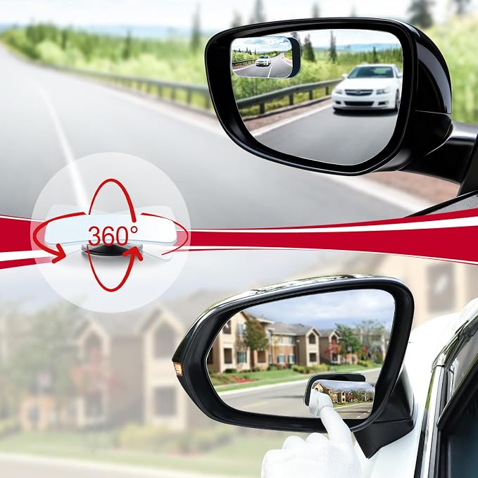 Blind Spot Mirror, Rectangle Shaped HD Glass Frameless Convex Rear View Mirror with wide angle Adjustable Stick for Cars SUV and Trucks, Pack of 2
