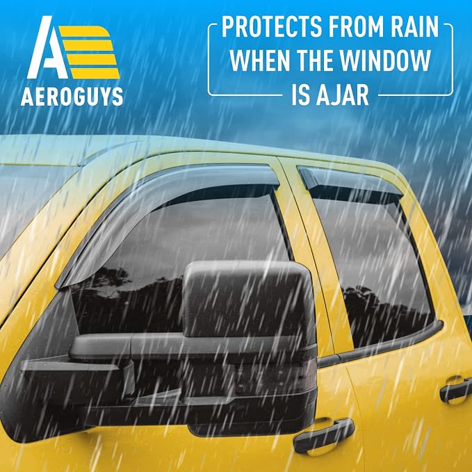Extra Durable Window Deflectors Tape-On Window Visors Rain Guards Fit for Chevrolet (Chevy) Silverado 1500 2014-2018 Double Cab, Sun Visors, Wind Vent for Shades, Exterior Car Accessories- 4pcs.AG0019