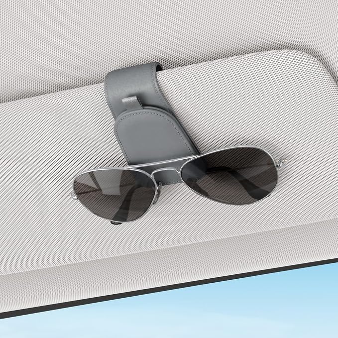 Sunglass Holder for Car Visor, Gray, 2 Packs | Suede Cloth, Magnetic, Organizer for Car Accessories