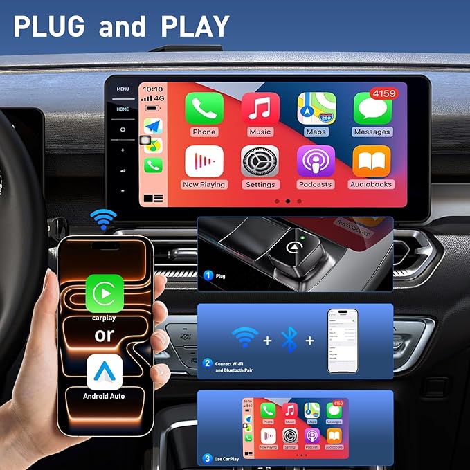Wireless CarPlay Adapter 2026 Upgrade Mini Design, USB/USB-C Plug & Play Converts CarPlay to Wireless - Easy Use Fast Stable Connection Car Play for iPhone & Android
