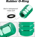 Aluminum Tire Stem Valve Caps Wheel Valve Covers Car Dustproof Tire Cap Cover Accessories, Universal for SUV, Car, Bike and Motorcycle, Hexagon Shape (4PCS Green)