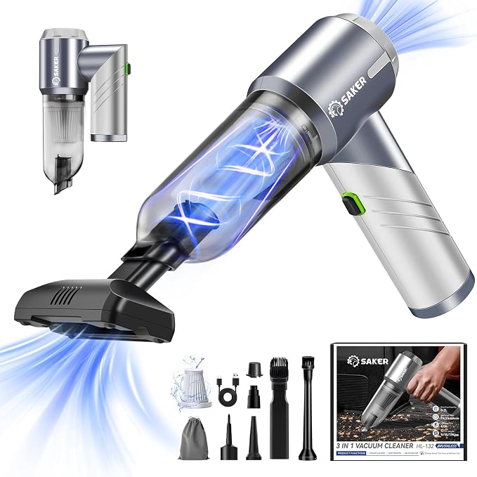 Car Vacuum Cleaner 17000PA Foldable Mini Handheld Vacuums Portable Cordless with Brushless Motor for Gifts, Hair,Cars,Bedrooms,Offices Cleaning HL132 Silver