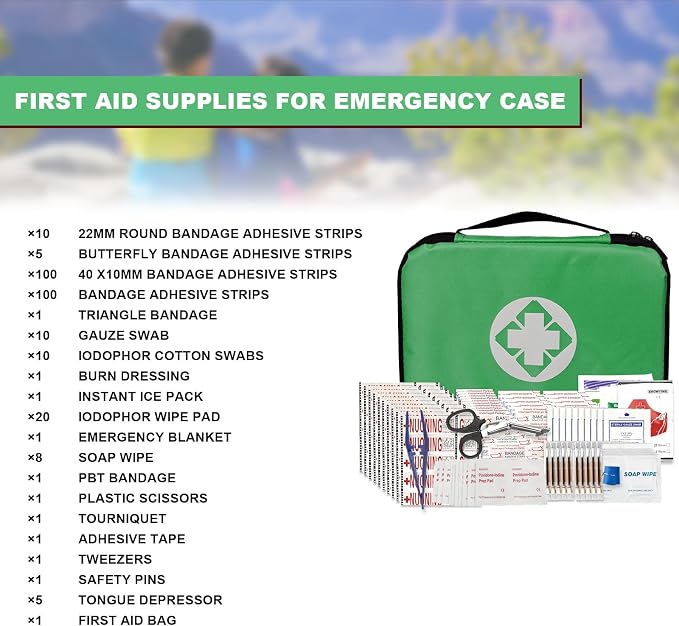 Home-Businesses First-Aid Emergency-Kit for Camping-Car - 300 Pcs Urgent Essential First Aid Kits Refill Supplies with Tourniquet Bandages for Workpalce Green