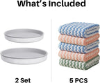 Microfiber Cleaning Cloth, 5 PCS Kitchen Towels(10" x 10"), Absorbent Streak Free Lint Cleaning Cloths, Reusable and Washable Dish Rags with 12" and 10" Lazy Susan Organizer