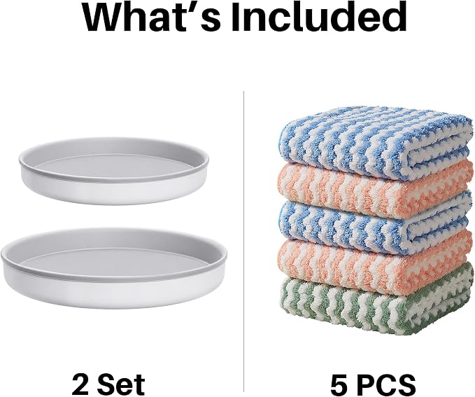 Microfiber Cleaning Cloth, 5 PCS Kitchen Towels(10" x 10"), Absorbent Streak Free Lint Cleaning Cloths, Reusable and Washable Dish Rags with 12" and 10" Lazy Susan Organizer