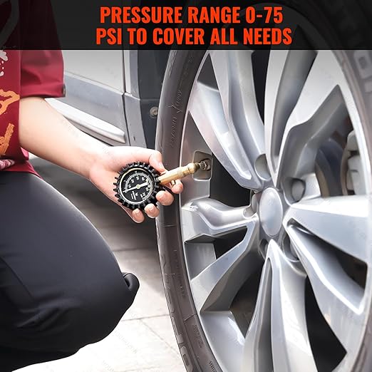 Tire Pressure Gauge for Cars 0-75 PSI, Air Pressure Gauge with Large Glow Dial, Calibrated to ANSI B40.1 Grade A(Plus-Minus 1%), Tire Gauge for Tire Pressure Car Accessories (Black)