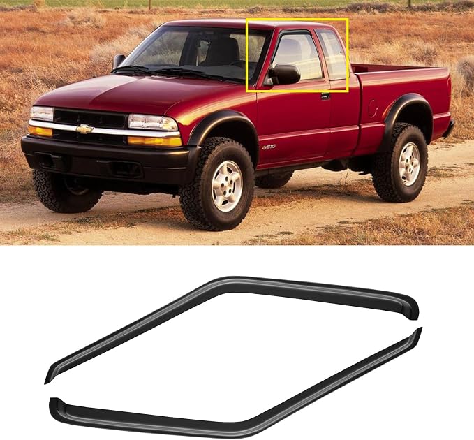 Window Visor for 1994-2004 Chevy S10/GMC Sonoma, 1995-2005 S10 Blazer/S15 Jimmy, Rain Guards Shields Vent Deflector Shade Wind Dark Smoke for 1996-2000 Isuzu Hombre, Tape-On, 2PCS