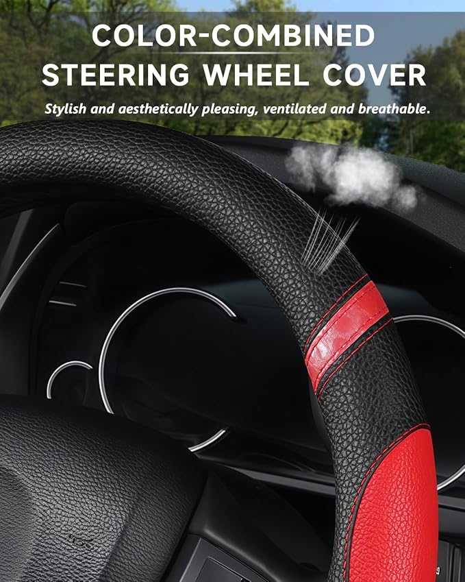 D-Shaped Flat Bottom Steering Wheel Cover for Women Girl - Stylish Car Accessory (Red)
