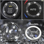 12 Pcs Bling Car Accessories Set for Women Car Floor Mats Full Set Steering Wheel Cover Seat Belt Covers Coasters Universal Fit Car SUV Truck Van Black