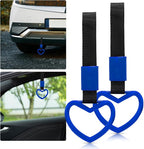 2 Pcs Heart Shaped Car Handle Strap – JD M Drift Charm Rear Bumper Warning Ring Decor for Car Interior Exterior, Subway Bus Handle Accessory, Cute Heart Car Decor Gift for Drivers (Blue)
