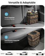 Corduroy Car Trash Can with Lid and Mesh Pockets - Leakproof Organizer,Multipurpose Waterproof Garbage Can/Trash Bin for Car(Leopard Print-3 Gallons)
