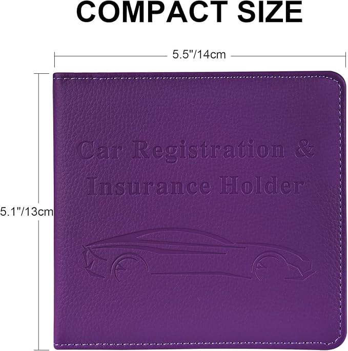Car Registration and Insurance Holder, Vehicle Glove Box Car Organizer Men Women Wallet Accessories Case for Cards, Essential Document, Driver License, Purple