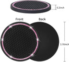4 Pack Car Coasters, Universal Vehicle Bling Car Coaster, Cute Rhinestone Coaster for Cup Holders,Interior Accessories 2.75'' Silicone Anti Slip Car Coasters for Women (Pink Crystal Circle)