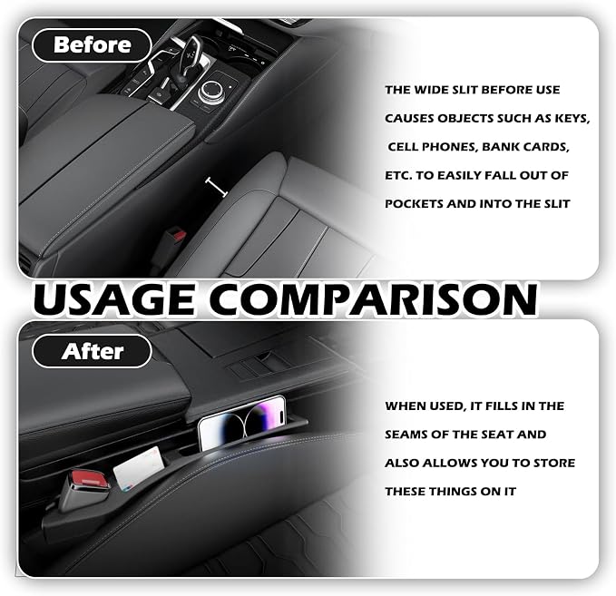 2PCS Car Seat Gap Filler Organizer,Multi-Purpose Car Seat Gap Fillers with Seats Belt Holes & Phone Holder,Universal Console Catcher Between Seats Cars Interior Accessories