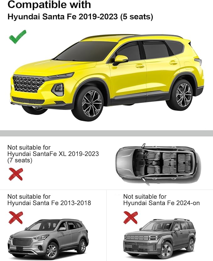 in-Channel Window Rain Guards Intended for Hyundai Santa Fe 5 Seats 2019-2023 (Not for XL 7 Seat) Window Deflectors Vent Visors Vent Shades Exterior Visors Rain Guards Accessories - 4 pcs