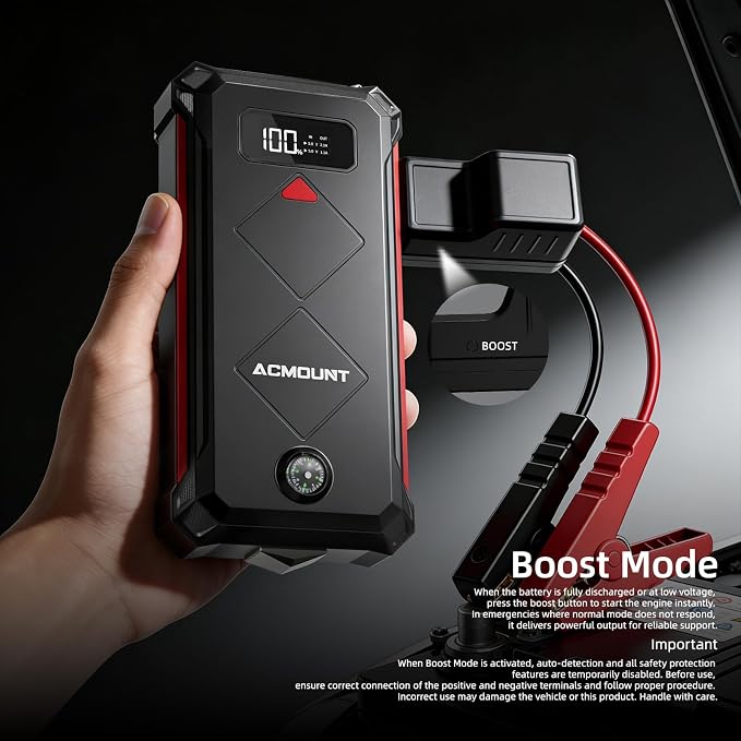 P100 Car Jump Starter, 5000A Peak Lithium Jump Starter Battery Pack for Up to 10.0L Gas or 8.0L Diesel Engine, Safe 12V Portable Battery Starter Power Pack with LED Screen & LED Light