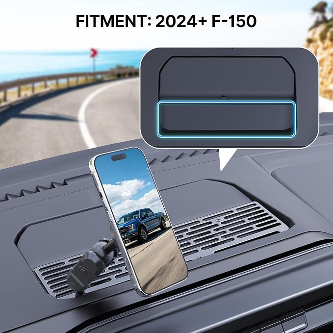 Stainless Steel Phone Mount for 2024+ Ford F150 Phone Holder with Magnetic Heads - All-Metal Shakeproof Dash Mount Install Super Stable - Ford F150 Phone Mount