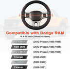 Customized Auto Car Steering Wheel Cover for Dodge RAM 1500 2500 3500, 15.5-16 inch (Diamond Quilted-Black+Red-Large Size)