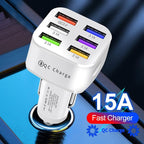 Car Charger Adapter, 6 USB Multi Port, Fast Charger, Include QC 3.0 and 5 Other Ports, Car Interior Accessories, Fit for iPhone 17/16/15/14/13Pro Max, Samsung, Android (White 1pc)