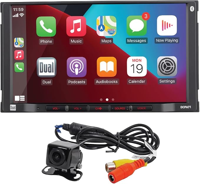 DCPA71-BC 7" Apple CarPlay Android Auto Double DIN Stereo | Backup camera included, Certified Apple CarPlay and Android Auto, 7-inch touchscreen, Bluetooth calling, USB charging