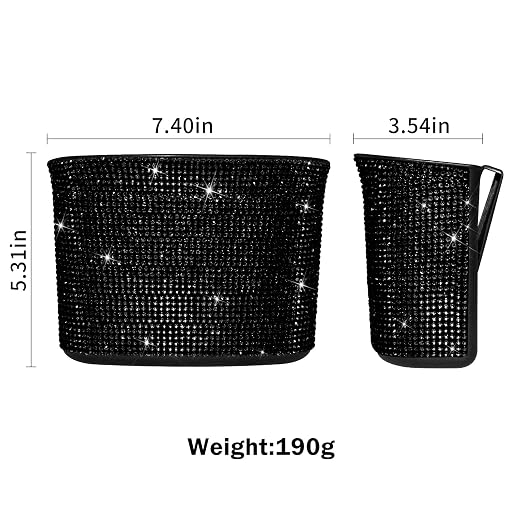 Car Trash Can, Hanging Trash Bin, Leakproof Garbage Organizer, Bling Vehicle Waste Basket, Mini Dustbin Container with Clip for Car, Office, Kitchen, Bedroom, Home and More, Black, Small