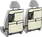 Seat Back Organizer Light Yellow Car Kick Mats with Pockets Protector, Back of Front Seat Cover for Kids Feet