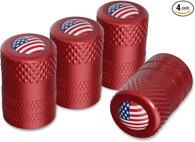 Tire Valve Stem Caps, Anodized Aluminum Tire Valve Cap Set | Corrosion Resistant, Universal Stem Covers for Cars Trucks Motorcycles SUVs and Bikes (Red-US)