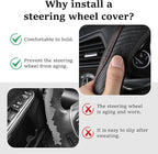 Car Steering Wheel Cover, 15 inch Carbon Fiber Microfiber Anti-Slip Breathable PU Leather Elastic Steering Wheel Protector, Car Interior Accessories for Most Cars (Black)