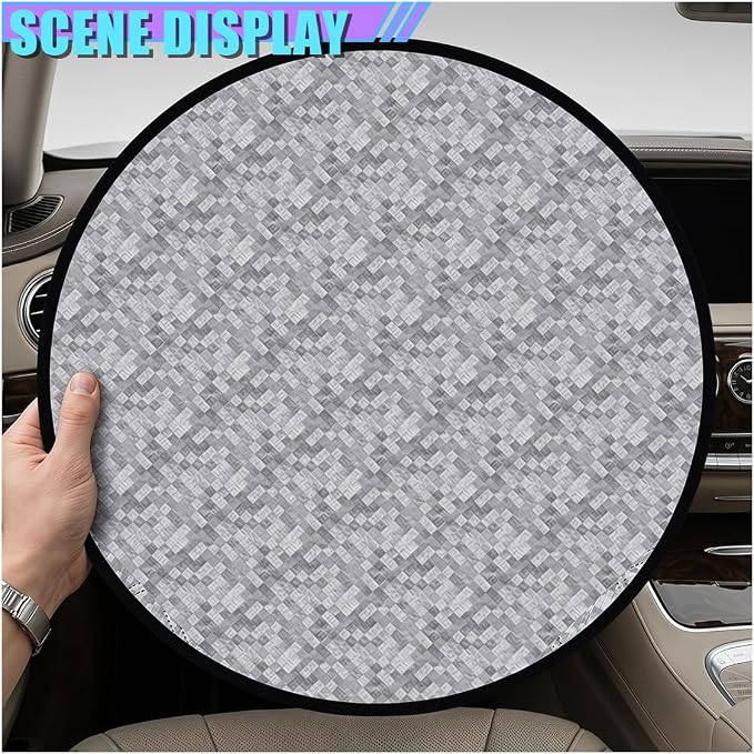 Car Steering Wheel Sun Shade Cover, 17" Diameter Aluminum Film Heat Insulation Car Steering Wheel Protector, Universal Foldable Sun Block Shield for Cars, SUVs, Trucks(B)