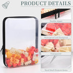 3 Pack Clear Hard Shell Zipper Case, Clear Zipper Pouches Waterproof Makeup Organizer & Travel Toiletry Bag, Plastic Pouch for Travel Office Storage, Black Large Size
