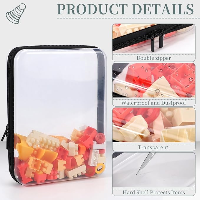 3 Pack Clear Hard Shell Zipper Case, Clear Zipper Pouches Waterproof Makeup Organizer & Travel Toiletry Bag, Plastic Pouch for Travel Office Storage, Black Large Size