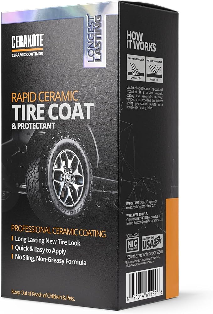 Rapid Ceramic Tire Coat - Long-Lasting Deep Black Tire Shine | Lasts up to 10X longer than traditional tire dressings with a natural satin and a no-sling ceramic finish. Car, truck, & SUV