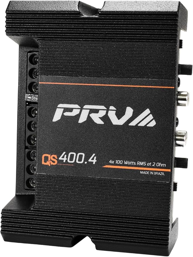 QS400.4 2 Ohm Mini Compact 4 Channel Car Audio Amplifier 4 x 100 Watts RMS at 2 Ohm - 400 Watt Amp Stereo 12 Volts Amp Class D Full Range Bridgeable