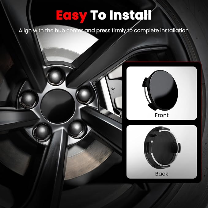 4 Pack Car Wheel Center Hub Cap Kit with 22 Lug Nut Covers, 2.2 In (56mm) Wheel Rim Covers Center Hubcaps for Model 3 / Y, Glossy Black Gray & Silver Exterior Decoration Accessories for Tesla