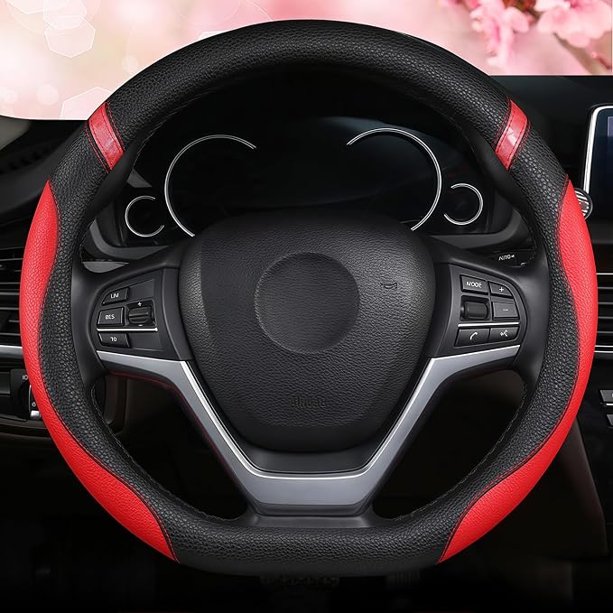 D-Shaped Flat Bottom Steering Wheel Cover for Women Girl - Stylish Car Accessory (Red)