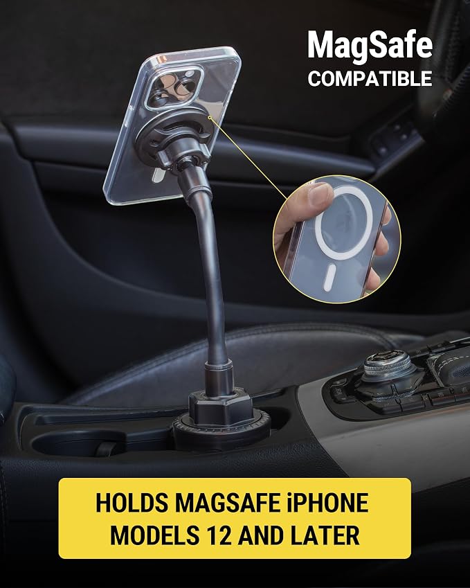MagicMount™ SMSCUP Magnetic Cup Holder Phone Mount with Adjustable Gooseneck and Magnet Head, MagSafe Phone Holder for Car Compatible with iPhone 16 15 14 13 12 Series, Mag Safe Case & Android