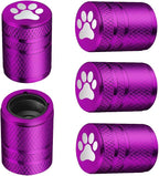 Tire Valve Stem Caps - (5 Pack) Metal Air Caps with Plastic Liner, Corrosion Resistant, Leak-Proof, Dog Cat Paw Universal Stem Covers for Cars Trucks Motorcycles and Bikes - Purple
