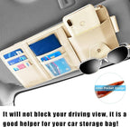 Car Sun Visor Organizer, Leather Personal Belonging Storage Pouch with Zipper, Car Visor Storage Pouch Sunglasses Holder, Auto Interior Accessories Pocket Organizers (Beige)