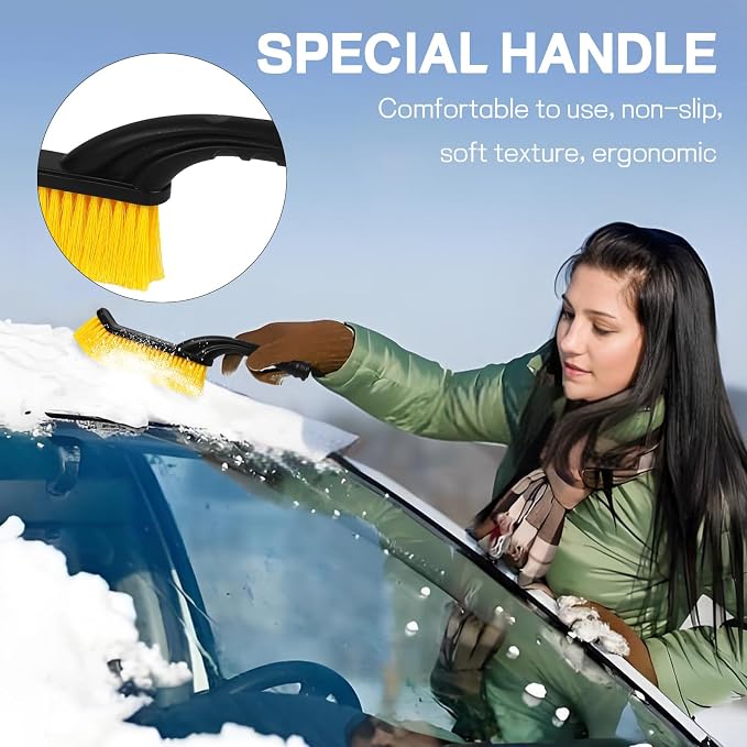 26" Snow Brush & Ice Scraper for Car Windshield Window, 2-in-1 Detachable Snow Removal Scraper, Scratch Free Snow Removal Tool with Ergonomic Foam Grip, Winter Car Accessories (Yellow)