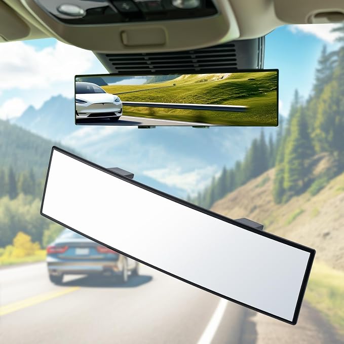Car Rear View Mirrors，Universal 11.81'' Clip-on Panoramic Rear View Mirror | Cars Accessory, Convex Interior Mirror Reduces Blind Spot, for Cars,SUVs,Trucks, Various Kinds Vehicles