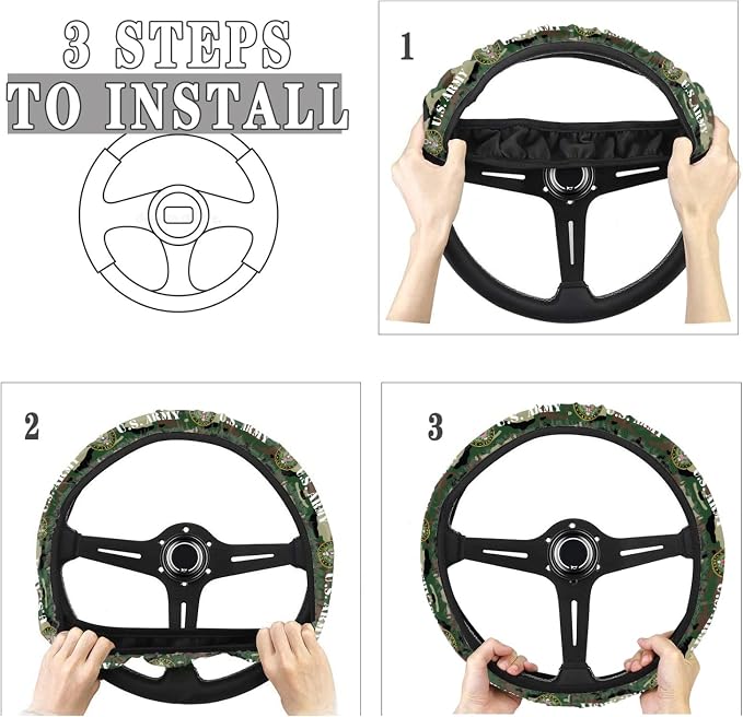 Car Accessories Compatible with US Army Steering Wheel Cover 14-15 Inch, Non-Slip Stretchable Design for Easy Installation, Comfort Grip(TZ-JD-FXPT-7)