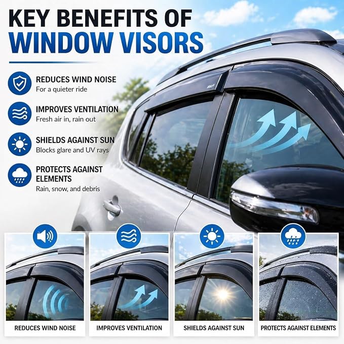 2021-2026 Tape-On Rain Guards for Chevrolet Tahoe (Chevy) & for GMC Yukon Side Window Visor Deflectors Extra Thick Vent Shades 2022 2023 2024 2025
