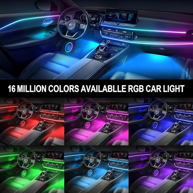 Smart LED Car Lights Interior with USB Port, Acrylic LED Strip Fiber Optic Ambient Lighting Car, Wireless App Control, Sync to Music, Car Decorations Interior Accessories Gifts for Women Men, 10 in 1