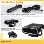 Car Heater - Portable Heaters for Vehicle, 12V 200W Plug in Cigarette Lighter Heaters, Windshield Defroster Window Demister, Auto Defogger With 360°Heating and Cooling for All 12 Volt Vehicles