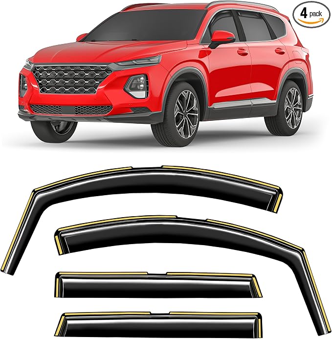 In-Channel Window Rain Guards Fit for Hyundai Santa Fe 5 seats (Not For XL 7 Seat) 2019-2023 Extra Durable Rain Guard Window Deflectors Window Vent Visors Vent Shades Exterior Car Accessories