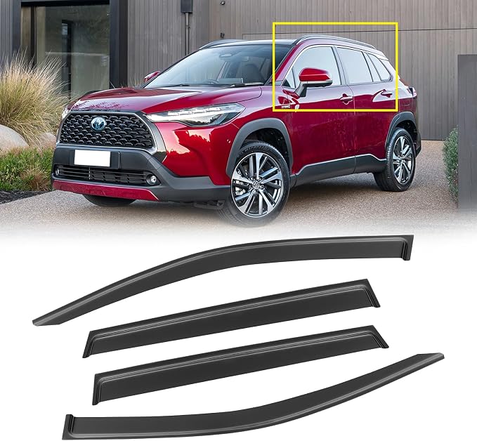 Window Visor for Toyota Corolla Cross 2022-2026, Out-Channel Rain Guards Shields Vent Wind Shade Deflector Dark Smoke 2023 22 23 24, Tape-On Outside-Mount, 4PCS
